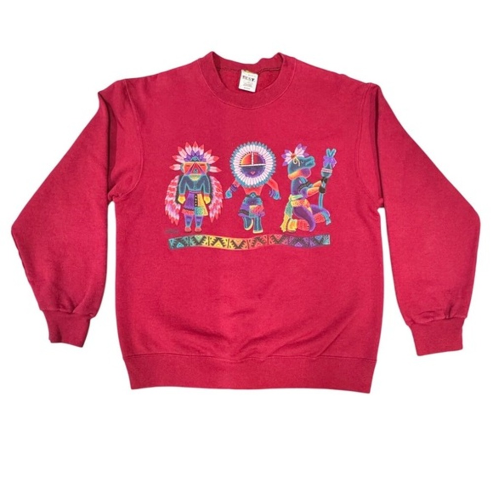 Vintage‎ Fruit of the Loom Red Crewneck Sweatshirt Size M Native American Indian